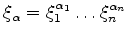 $\displaystyle \xi_{\alpha } = \xi_1^{\alpha _1} \dots \xi_n^{\alpha _n}
$